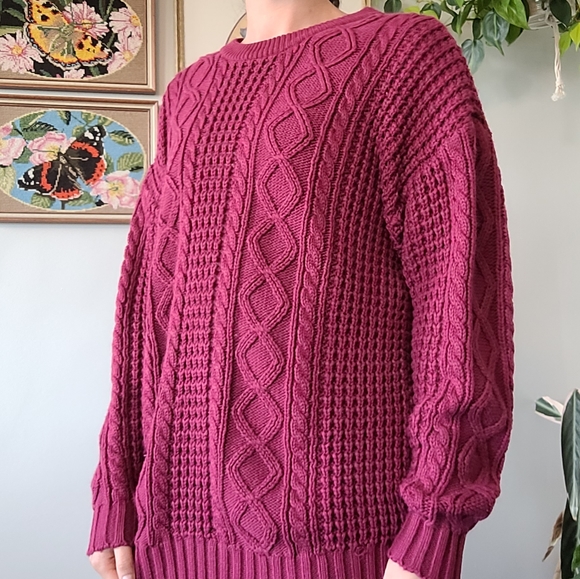 Vintage chunky burgundy knit sweater - Picture 4 of 7